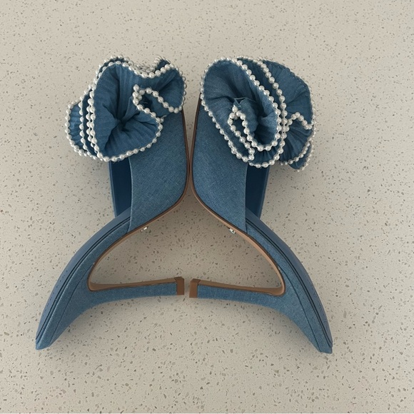 Venita Aspen x Gianni Bini Harlow Blue Ruffle Bow Mule Heels Size 7 New - Picture 8 of 9